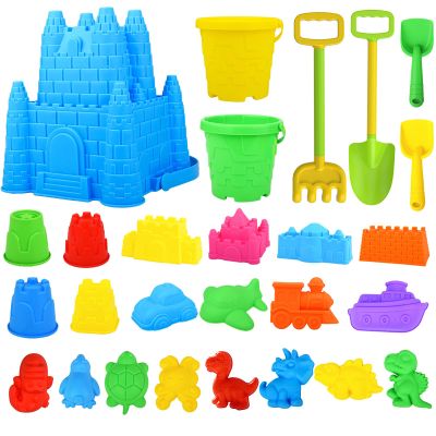 Beach Toys for Kids,28PCS Sand Castle Building Kit with 3 Castle Bucket and Sand Molds,Shovels and Rakes,Mesh Bag,Sandbox Toys for Toddlers,Outdoor Travel Beach Toys for Kids Boys Girls Age 3-10