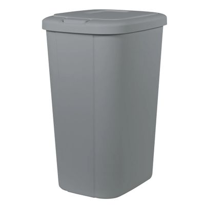 13.3 Gallon Gray Kitchen Trash Can, Push Button Touch Lid Garbage Bin, Slim Space Saving Design Fits Standard 13 Gal Bags, Odor Control Decorative Finish Home Office