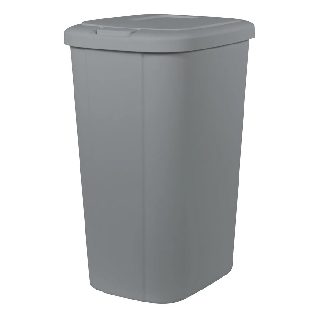 13.3 Gallon Gray Kitchen Trash Can, Push Button Touch Lid Garbage Bin, Slim Space Saving Design Fits Standard 13 Gal Bags, Odor Control Decorative Finish Home Office