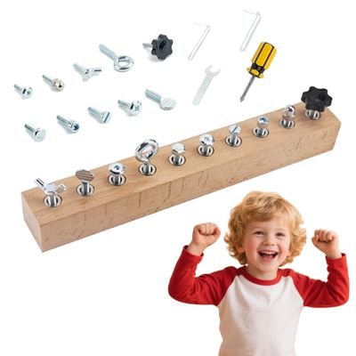 Educational Screw-Tightening Busy Board, Activity Board with Wooden Screwdriver Set, Early Childhood Education Screw-Tightening Toy (10-Hole)