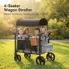 Foldable Wagon Stroller for 4 Kids, All-Terrain Wagon with 5-Point Harness, Canopy,high Seats Insulated Snack Pack, Adjustable Handle, Parent Organizer for Outdoor Use (Grey) view 2