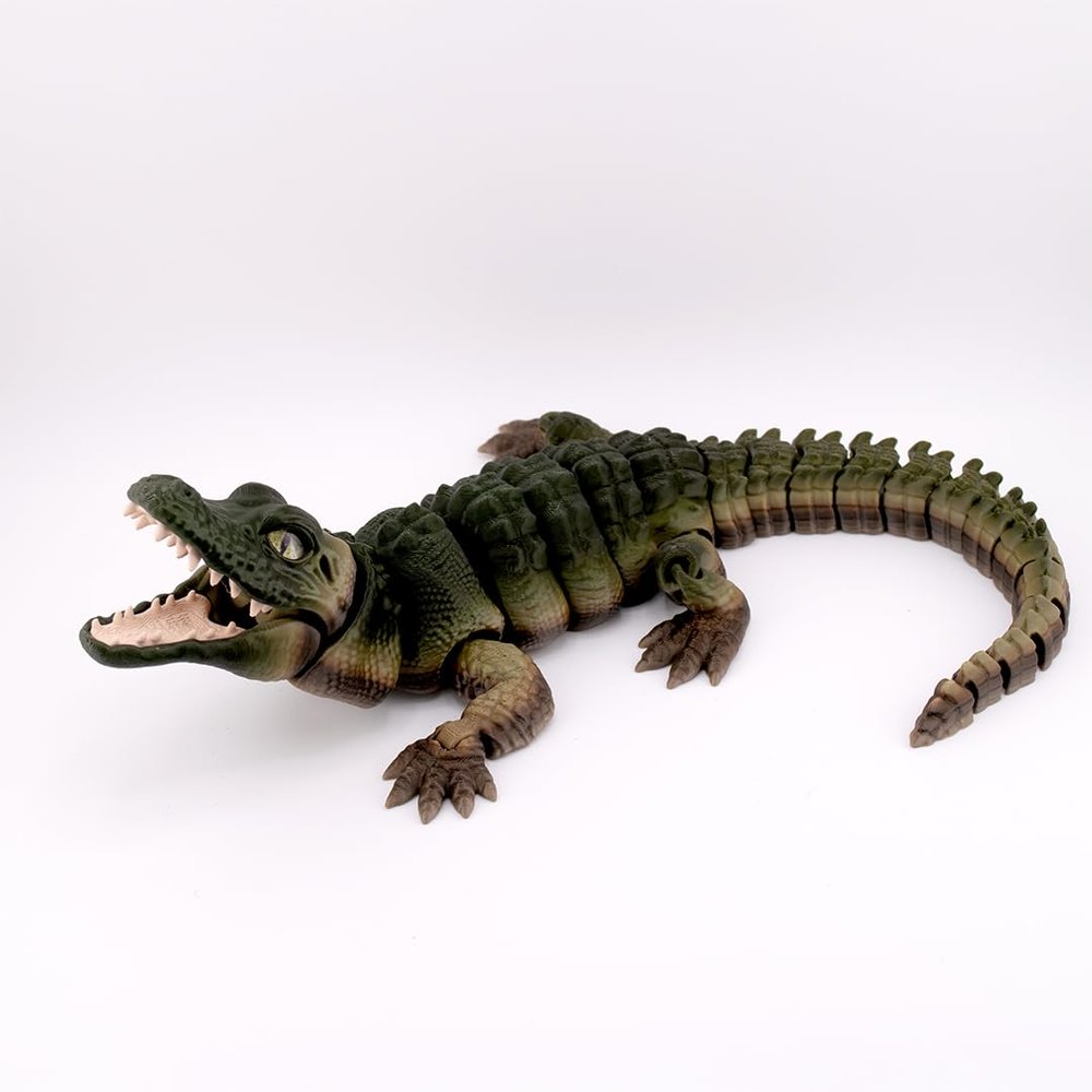 Andean Workshop Articulated 3D Printed Alligator, Realistic Posable Gator Desk Pet with Hand Crafted Glass Eyes, Articulated Body with Neck and Jaw Joints