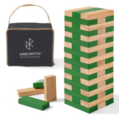 ARBORYTH Stacking Tower Game for Adults & Party Games - Premium Wooden Blocks Lawn Game for BBQ, Backyard & Outdoor Gatherings - Natural Green