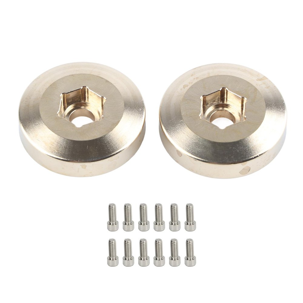 2Pcs Brass Wheel Weights for 1.9 2.2in RC Crawler Car, Hex Hub Adapter Upgrade Parts with M3 Thread, Gold Brass Rim Spacers for Axial SCX10 Redcat GEN7 GEN8 (9mm)