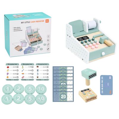 Calculator Cash Register Toy Wooden Children Toy Calculator Cash Register Set, Durable Natural Wood Build, Number Recognition Learning Tool, Interactive Button Design, Early Math Skill Development