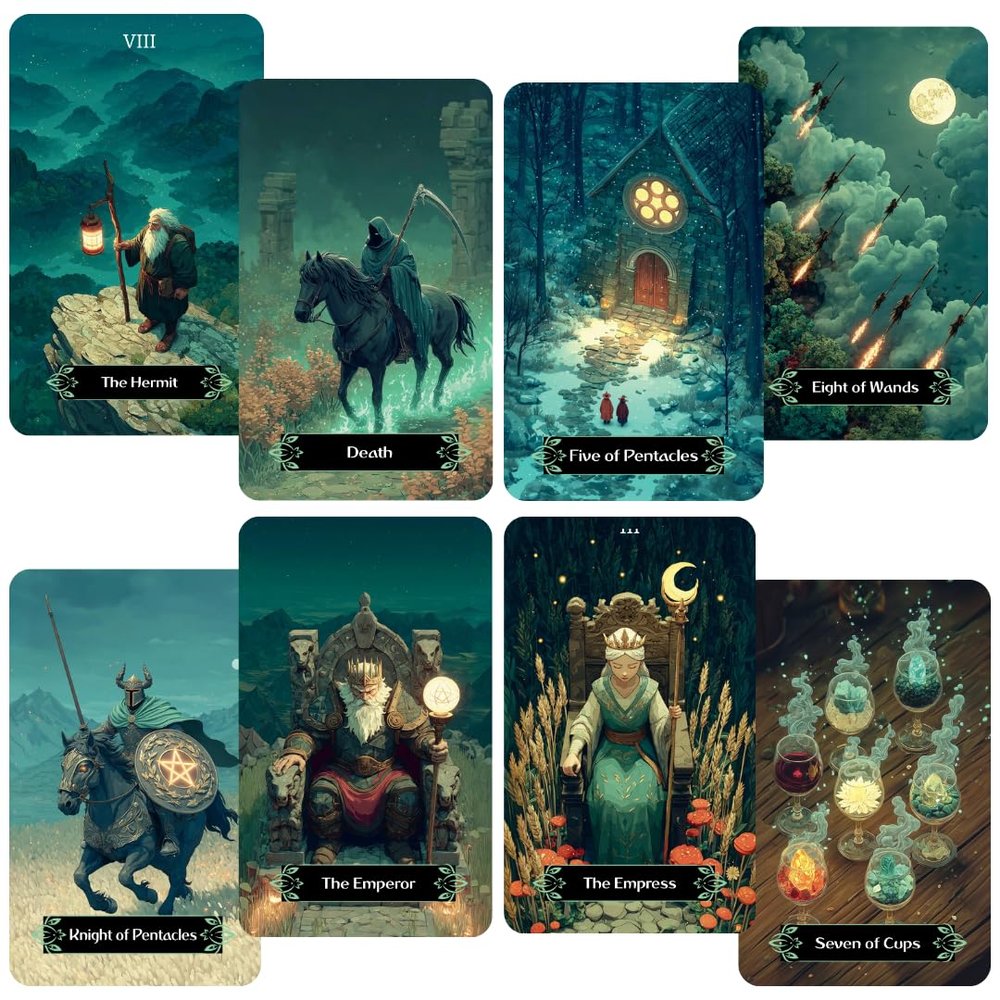 CRAFTERIAN Emerald Night Tarot Deck 78 Card Classic Tarot Cards with Emerald Foil Edges, Guidebook Included, Fantasy Tarot Artwork, Premium Cardstock, Gift Box