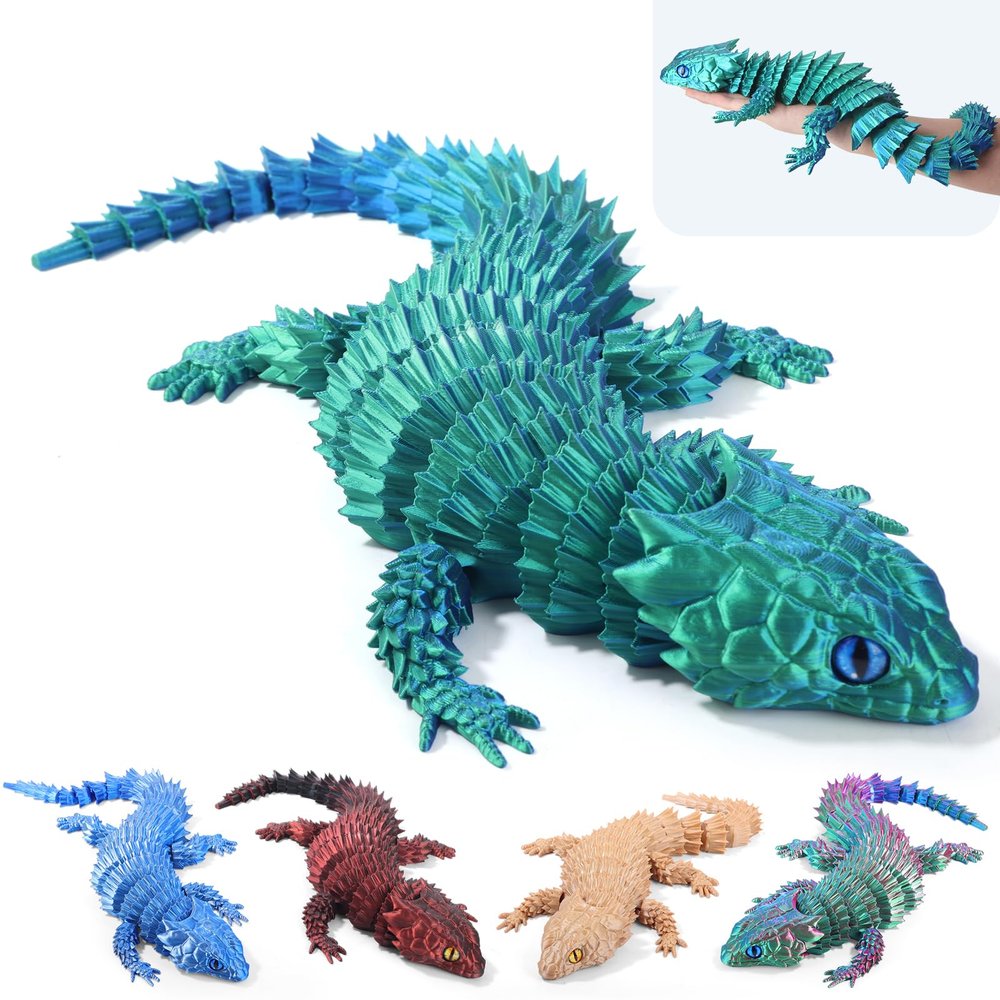 19.7 inch Large 3D Printed Lizard Model, hinged 3D Printed Animals, a 3D Printed Toys with Movable JointsFidget restlessness, ADHD Toys, Executive Desk Dcor and Festival Collectible (Blue-Green)