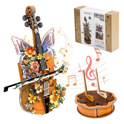 3D Wooden Puzzles for Adults, Cello Music Box - Wood Model Kits for Adults, Mechanical Wooden Puzzles for Adults, Musical Instrument Model Desk Decor, Unique Mother's Day & Graduation Gifts for Music
