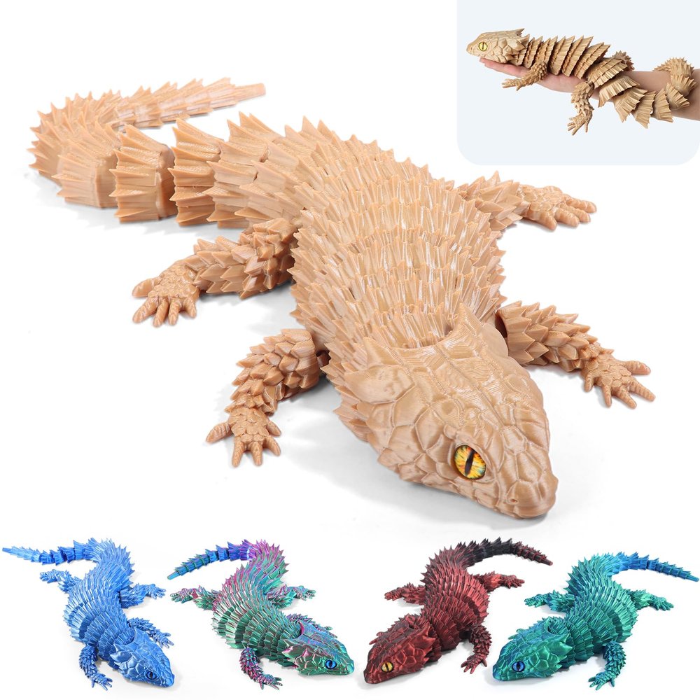 19.7 inch Large 3D Printed Lizard Model, hinged 3D Printed Animals, a 3D Printed Toys with Movable JointsFidget restlessness, ADHD Toys, Executive Desk Dcor and Festival Collectible (Khaki)