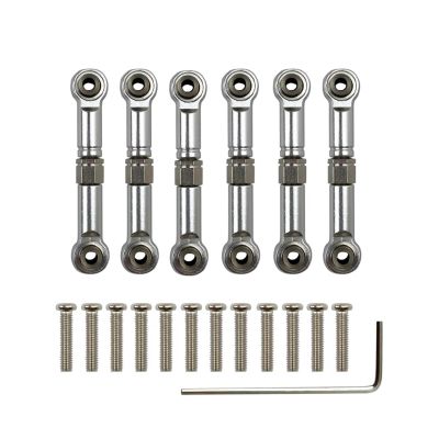 Rc Connecting Rod Models For Wltoys A949 A959 A969 A979 K929 1/18 Aluminum Metal 6Pcs Adjustable Linkage Pull Rod Servo Link A959-B Upgrade Spare Parts(Silver)