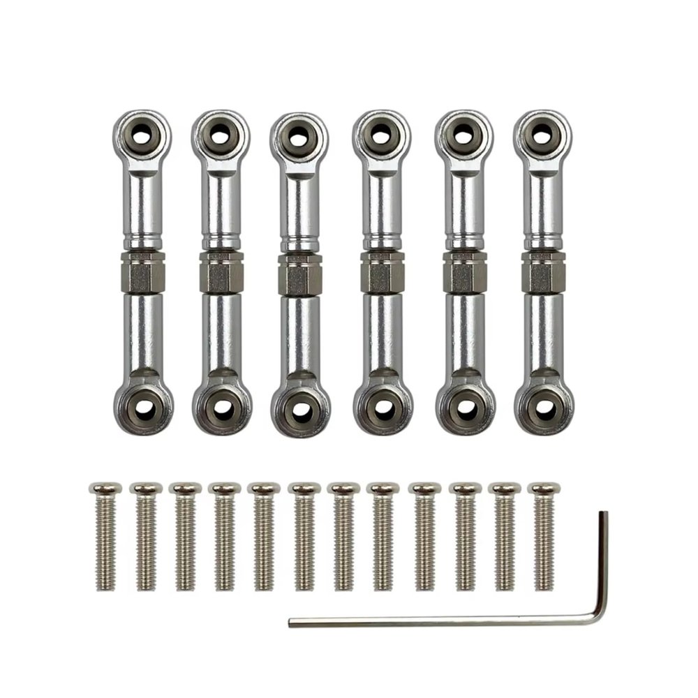 Rc Connecting Rod Models For Wltoys A949 A959 A969 A979 K929 1/18 Aluminum Metal 6Pcs Adjustable Linkage Pull Rod Servo Link A959-B Upgrade Spare Parts(Silver)