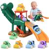 CRATIVWOOD Dinosaur Car Ramp Slide Toy for Toddlers 4 Push Cars with Race Track, Baby Slide Indoor Toy, Montessori Learning Birthday Gift for Boys Girls 1 2 3 Year Old (Green) view 1