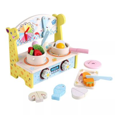 LLTCMAOYI Montessori Wooden Play Cooking Set, Pretend Play Cooking Station with Cutting Food Accessories