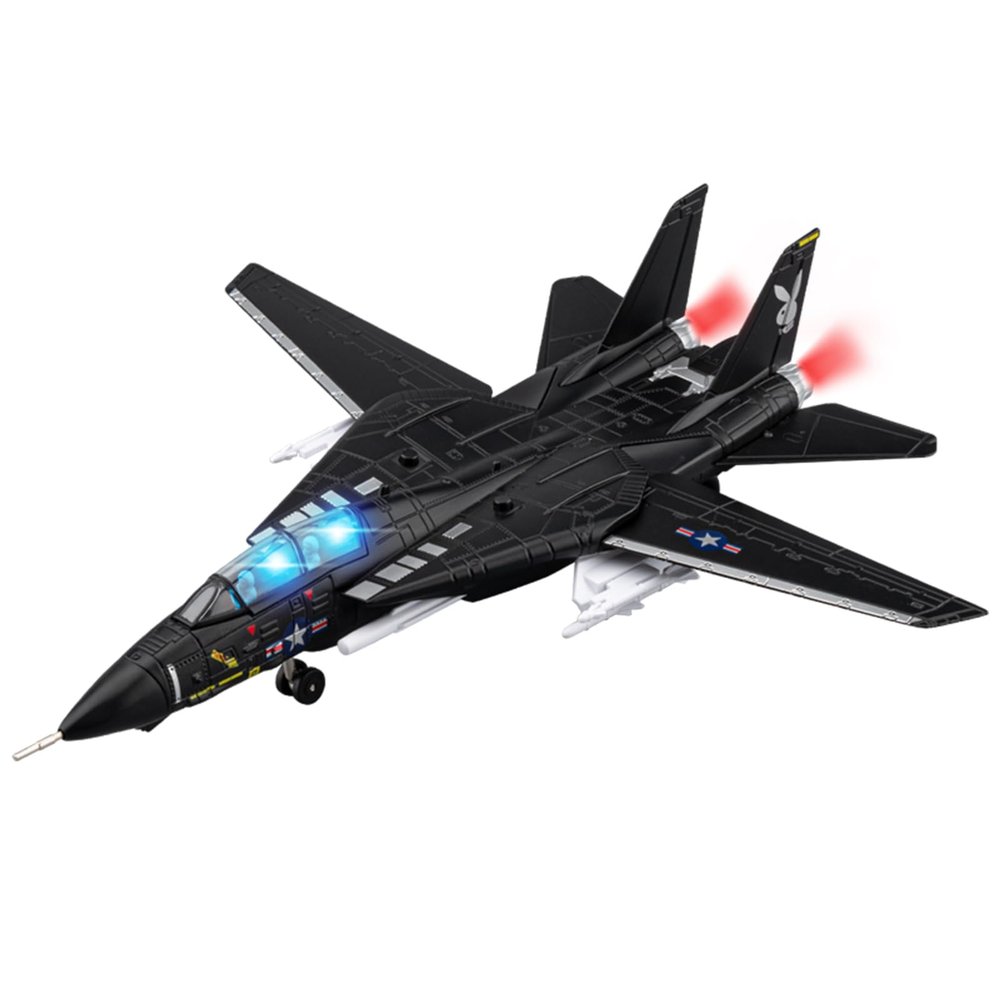 F-14 Tomcat Toy Airplane, Diecast Model Military Fighter Jet, Launch Missiles, Pull-Back, Light and Sound, Age 8+ (Black)