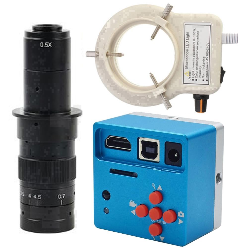 1080P USB HDMI Industrial Digital Electronic Video Microscope Camera & 180X C-Mount Lens with 56-LED Adjustable Ring Light