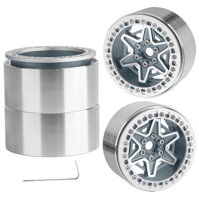 2.2" RC Beadlock Wheels, Aluminum Alloy Rims Compatible with 1/10 SCX10 Capra TRX4 Gen8 Everest Gen7 Pro AMG 6x6 Off-Road Truck,RCarmubWow 2.2 Beadlock Wheel for 1/10 Rock Crawler,Titanium