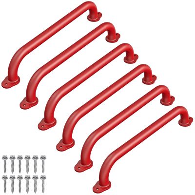 SELEWARE 17 Inch Metal Playground Safety Handles, Heavy Duty Monkey Bars Handles, Playset Hand Grips, Indoor/Outdoor Grab Bars for Playground, Jungle Gym, Climbing Frame, Treehouse (6 Pack, Red)