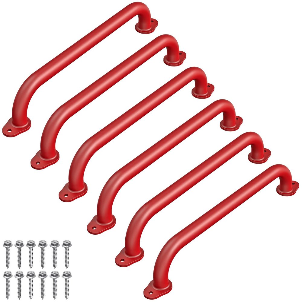 SELEWARE 17 Inch Metal Playground Safety Handles, Heavy Duty Monkey Bars Handles, Playset Hand Grips, Indoor/Outdoor Grab Bars for Playground, Jungle Gym, Climbing Frame, Treehouse (6 Pack, Red)
