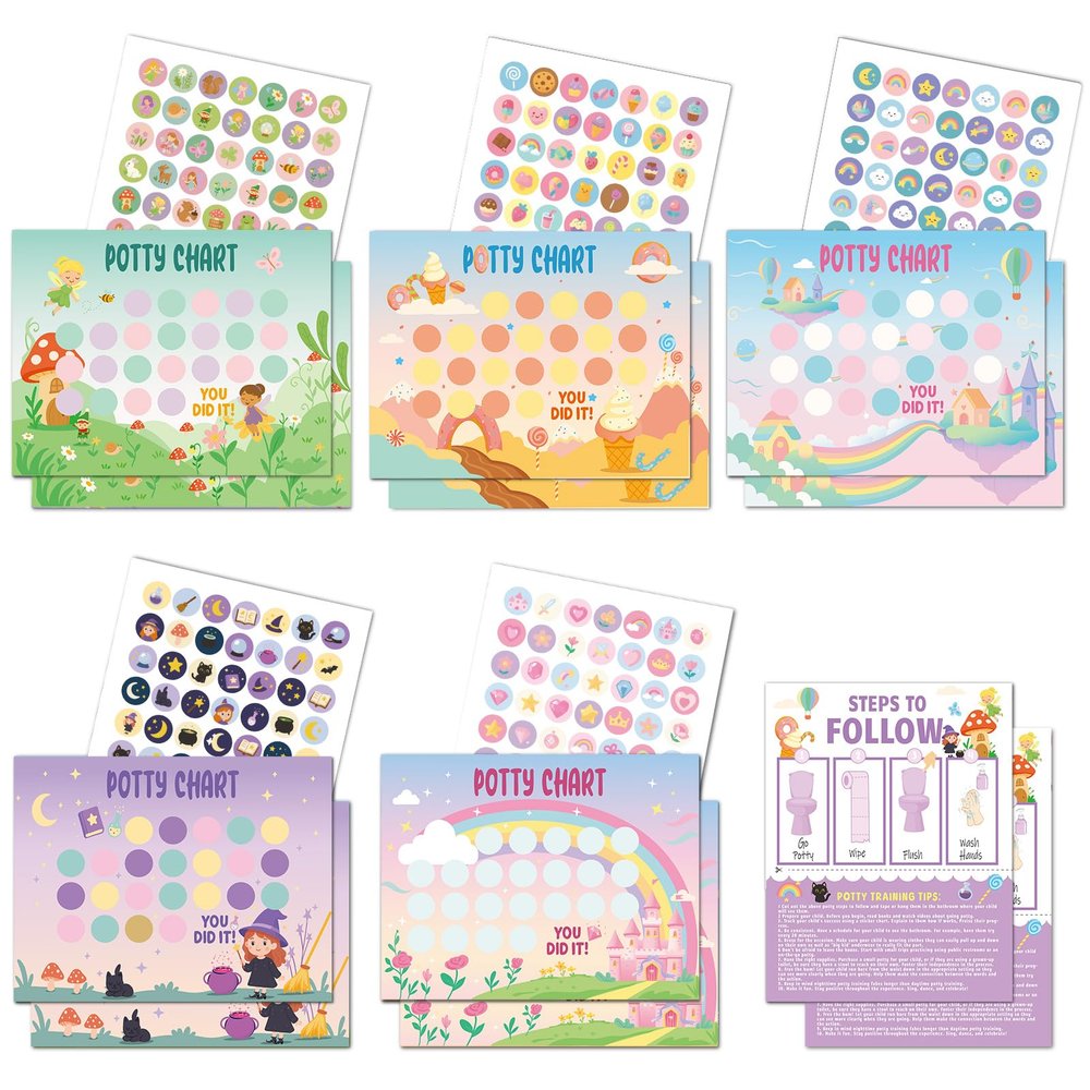 Potty Training Chart for Toddler Potty Training Sticker Chart 5 Fun Styles 17 PCS Potty Chart for Boys with Stickers Stickers for Kids Potty Training Reward