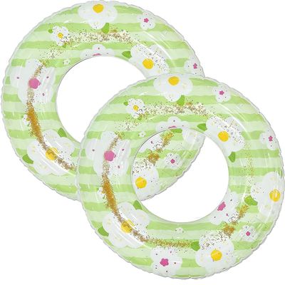 2Pcs Inflatable Pool Floats, Pool Tube Rings, Swim Tubes, Pool Floaties, Beach Swimming Party Floats for Adults Swim Ring Fun Print Pool Lounger Tube for Summer (Green Flower, 30inch)
