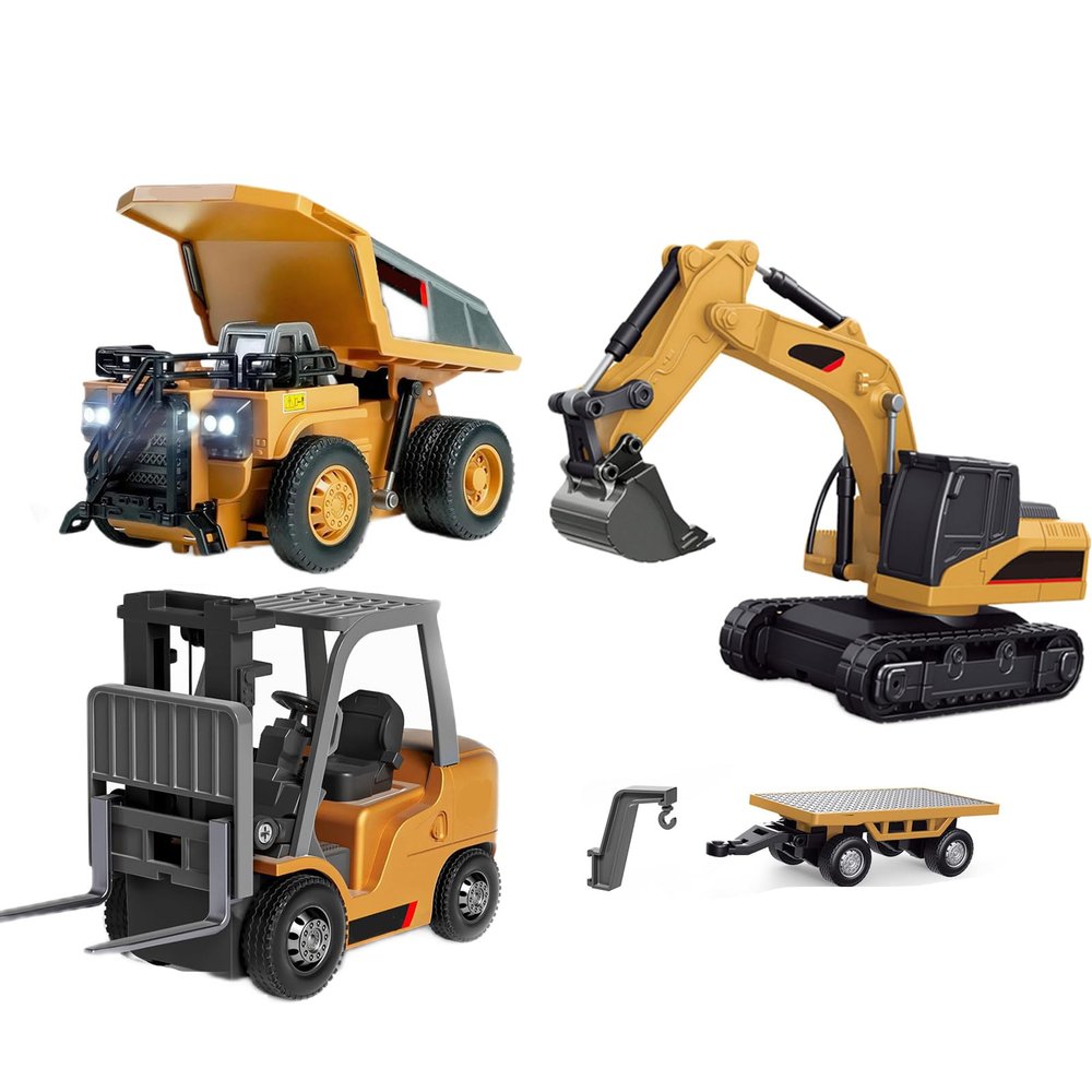 1:64 Premium Alloy Mini RC Construction Set-Forklift/Excavator/Dump Truck, 2.4GHz Engineering Vehicle, Suitable for Children (3pcs)