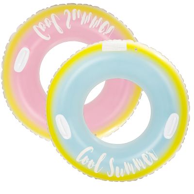 2 Pcs Inflatable Pool Floats, Pool Tube Rings, Swim Tubes, Pool Floaties, Beach Swimming Party Floats for Adults Swim Ring Fun Print Pool Lounger Tube for Summer (Blue and Pink, 35inch with Handles)