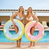 2 Pcs Inflatable Pool Floats, Pool Tube Rings, Swim Tubes, Pool Floaties, Beach Swimming Party Floats for Adults Swim Ring Fun Print Pool Lounger Tube for Summer (Blue and Pink, 35inch with Handles) view 3