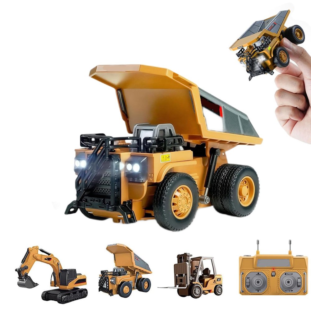 1:64 Premium Alloy Mini RC Construction Set-Forklift/Excavator/Dump Truck, 2.4GHz Engineering Vehicle, Suitable for Children (Dump Truck)