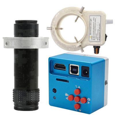 1080P USB HDMI Industrial Digital Electronic Video Microscope Camera & 120X C-Mount Lens with 56-LED Adjustable Ring Light