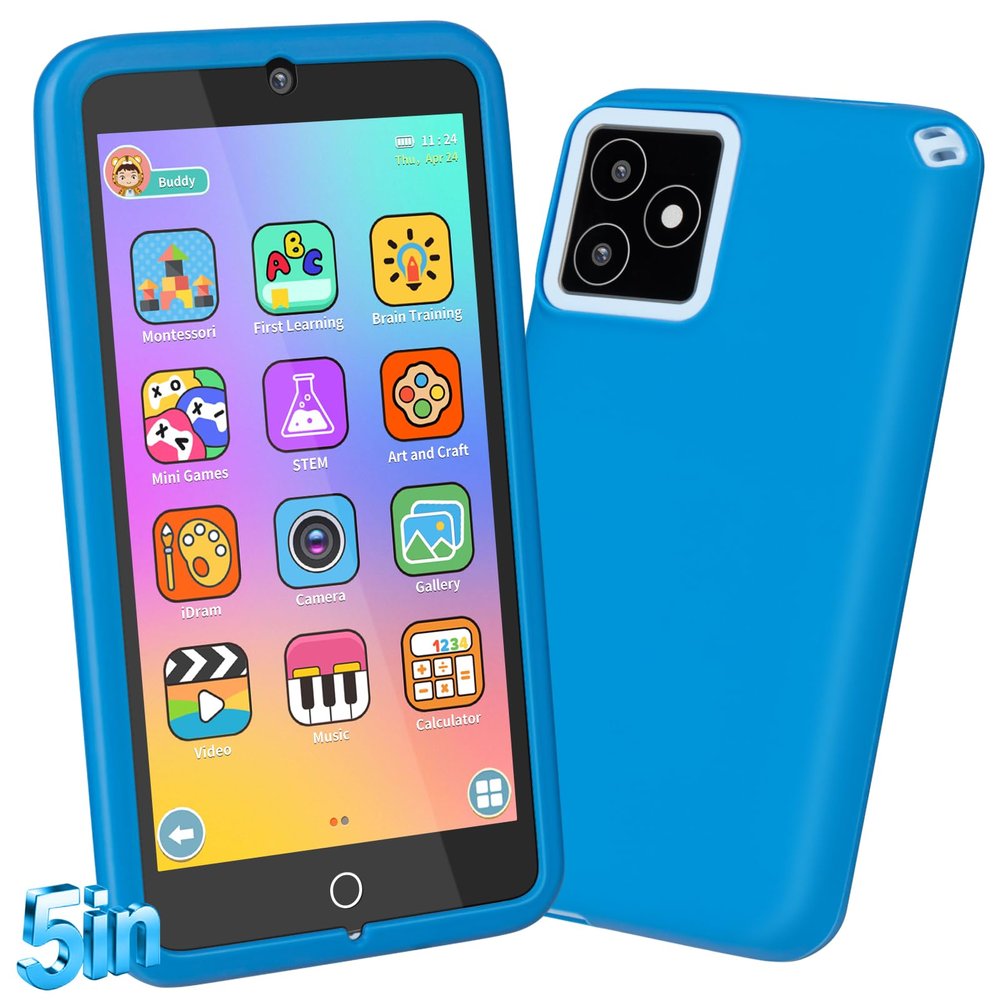 GREENCREEK 5.0" Touchscreen Kids Smart Phone, Kids Phone with Games & Dual Camera, Toddler Toys Phone, Boys and Girls Learning Toy Phone for 3-9 Years Old (Blue)