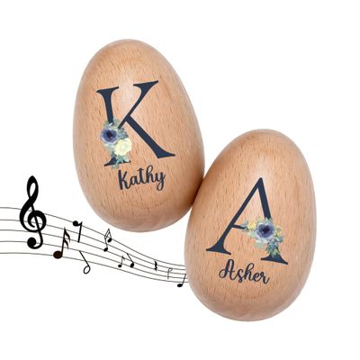 Artiglow Custom Musical Easter Egg Shaker 2026, Personalized Easter Basket Stuffers Wooden Percussion Eggs with Name, First Easter Gifts for Baby, Egg Hunt Prize for Toddlers Girls Boys, Initial-3