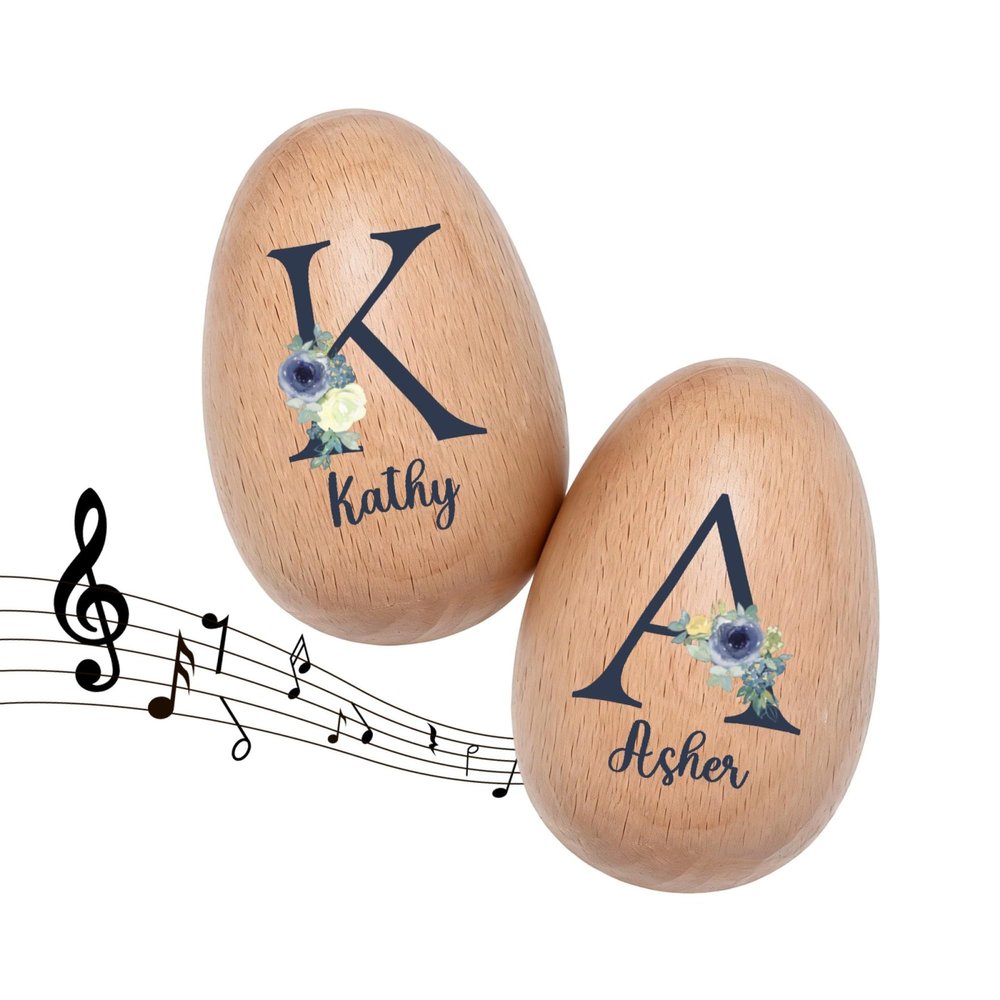 Artiglow Custom Musical Easter Egg Shaker 2026, Personalized Easter Basket Stuffers Wooden Percussion Eggs with Name, First Easter Gifts for Baby, Egg Hunt Prize for Toddlers Girls Boys, Initial-3