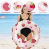 2 Pcs Inflatable Pool Floats for Adults, Swimming Rings with Handles Swim Tube Pool Rings Floaties for Adults Hawaiian Beach Party Decorations, 35 x 14.5 Inch (Strawberry) view 3