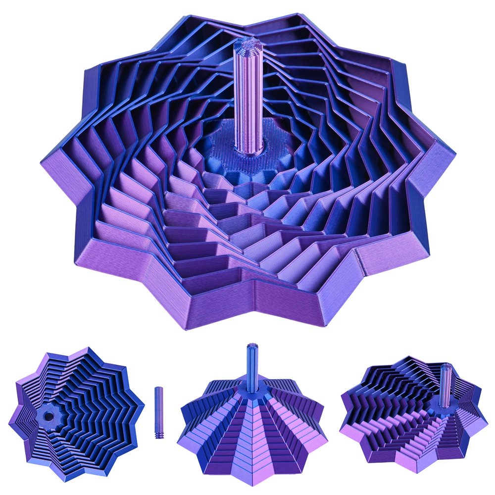 3D Printed Expandable Star Fidget Toy with Handle, Whirling Spiral Sensory Spinner, Stress Relief Desk Toy for Adults & Kids, ADHD Focus Gift (Blue Purple)