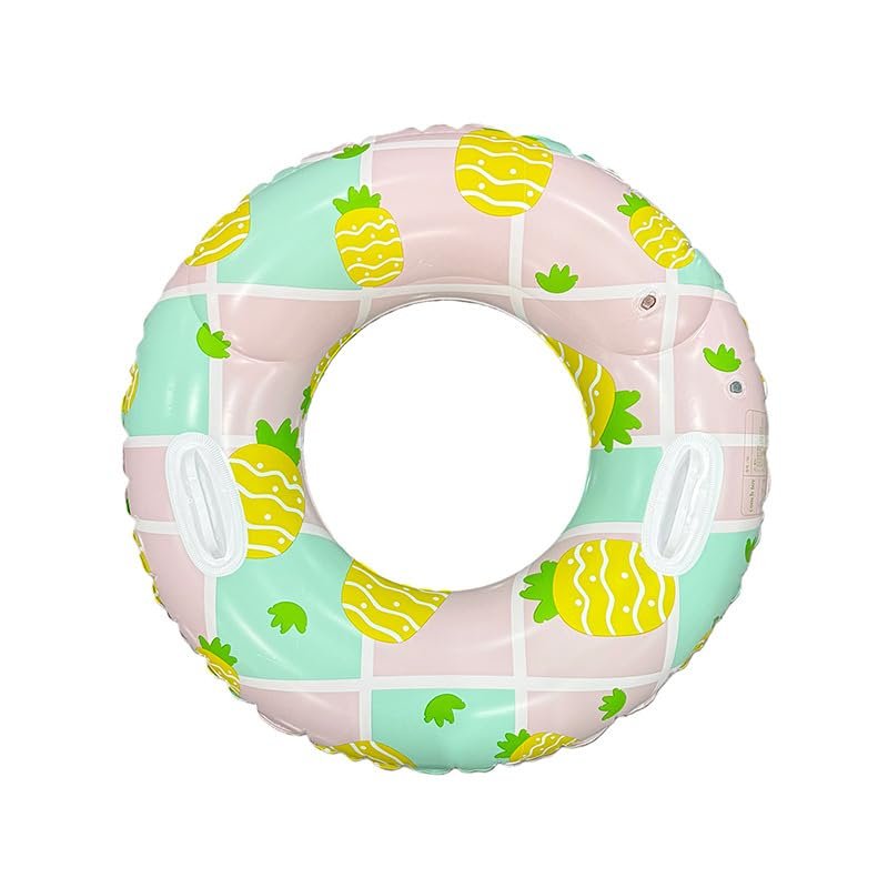 2 Pcs Inflatable Pool Floats for Adults, Swimming Rings with Handles Swim Tube Pool Rings Floaties for Adults Hawaiian Beach Party Decorations, 35 x 14.5 Inch (Pineapple)