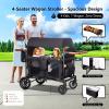 JMHUA Wagon Stroller for 4 Seater High View for 4 Kids, Foldable Push Pull All Terrain Stroller for Toddlers with 5-Point Harness,Snack Tray,Storage,Mom Bag,Perfect for Camping Beach Shopping Travel view 3