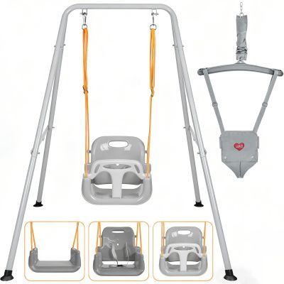 2 in 1 Toddler Swing Jumper with Frame, Outdoor, Indoor, Baby Swing with Safety Belt for Indoor and Outdoor Use, Foldable Metal Stand & Clear Instructions, Easy to Assemble