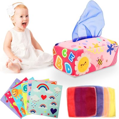 YOGINGO Montessori Tissue Box Toy for Infants - 6-12 Months Sensory Development - BPA Free, Crinkle with Early Learning Activities