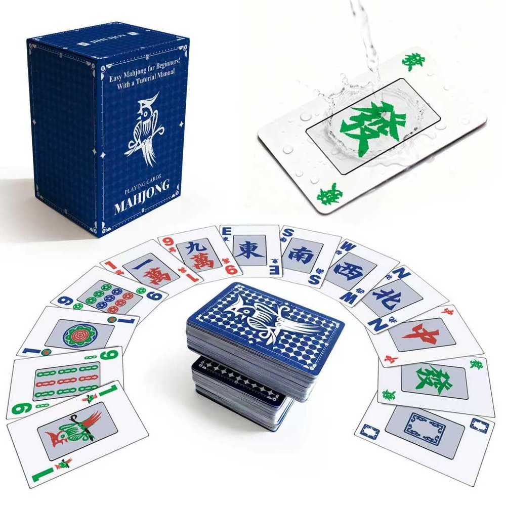 JIHUIJOY 144-Pcs China Mahjong Playing Cards - Waterproof & Non-Slip PVC Material, Large Font for Easy Reading, Durable & Portable, Ideal for Beginners & Elderly, Perfect for Travel, Camping[]