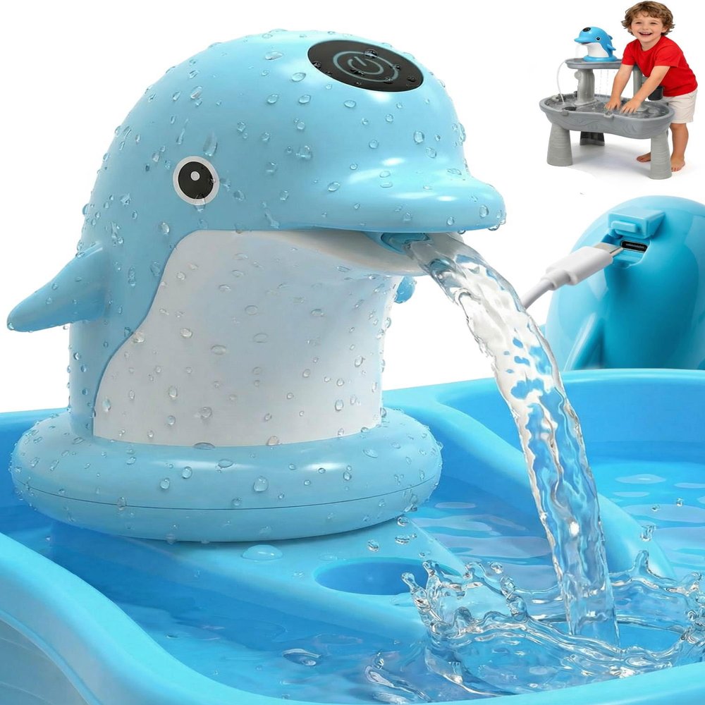 OKPOW Water Table Pump for Toddlers 1-3 - Rechargeable Cordless Waterproof Pump, Universal Fit Kids Water Table & Bath, Hands-Free Steady Flow, Strong Adhesive Pad, 4-Hour Continuous Use