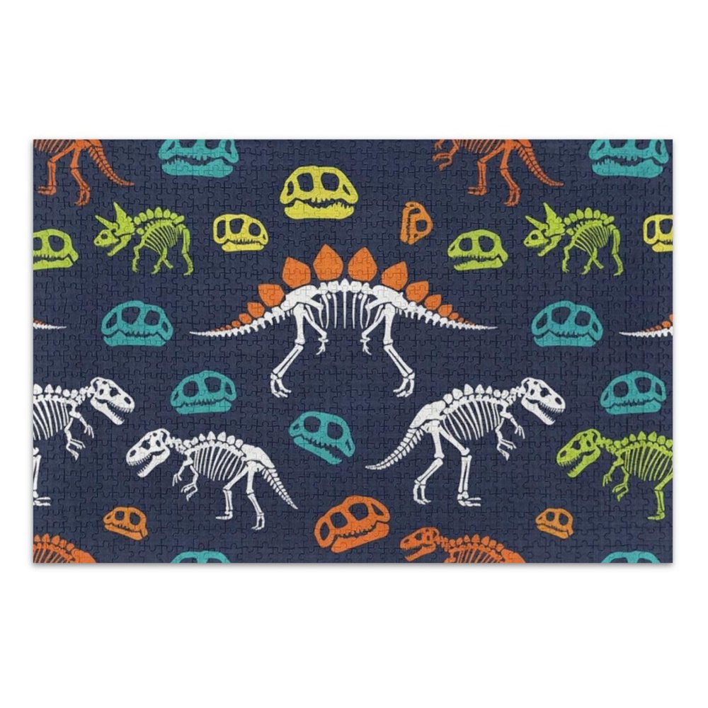 Dinosaur Navy Skeleton Print Jigsaw Puzzles for Adults Families 1000 Pieces Educational Game for Girls Boys Toddler Low Difficulty Puzzle Pieces Fit Together Perfectly 29.5" x 19.7"