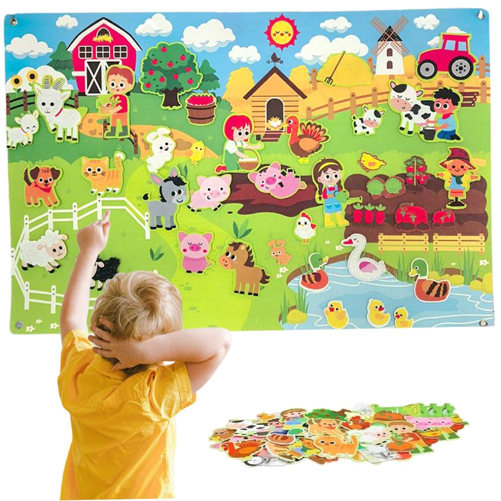 Meyrwoy Felt Board Story Sets, 41x30 Inch Farm Animals Felt Board for Toddlers, Early Learning Wall Activities for Toddlers, Interactive Hanging for Wall
