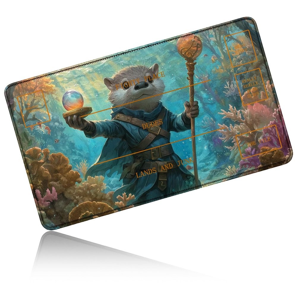 24" x 14" Zoned TCG Playmat, Non Slip Rubber MTG Game Mat, Sea Sloth