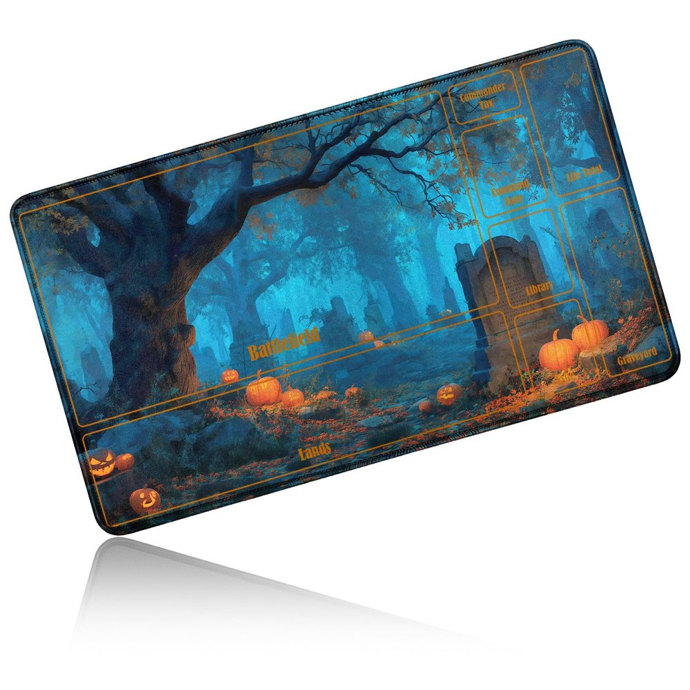 24" x 14" Zoned TCG Playmat, Commander MTG Game Mat, Terrifying Forest