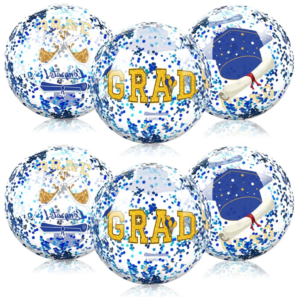 10 Pcs 16inch Graduation Beach Balls, Inflatable Glitter Beach Ball Congrats Grad Sign for Class of 2026, Swimming Pool Graduation Party Supplies for Senior College(Blue)