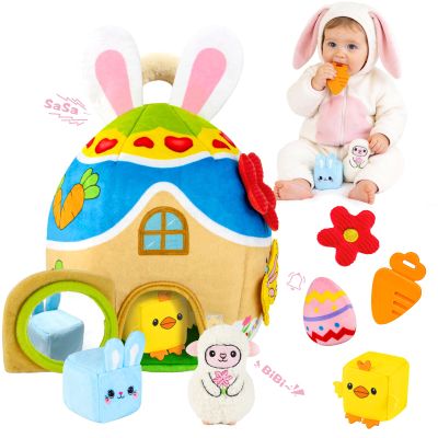 Baby Toys 6-12-18 Months - My First Plush Bunny Burrow with Stuffed Animals, Rattle, Crinkle, Teether, Montessori Sensory Toys for Babies Toddlers 1-3, Baby Block Stacking Toy for Boys Girls Gifts