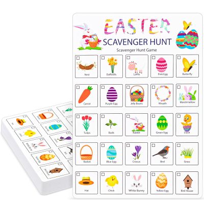 Hoolerry 30 Pcs Scavenger Hunt for Kids Road Trip Game Car Spring Summer Wedding Scavenger Hunt Cards Travel Activities Camping Games Outdoor Indoor Seek Activity for Kids Adults (Easter)