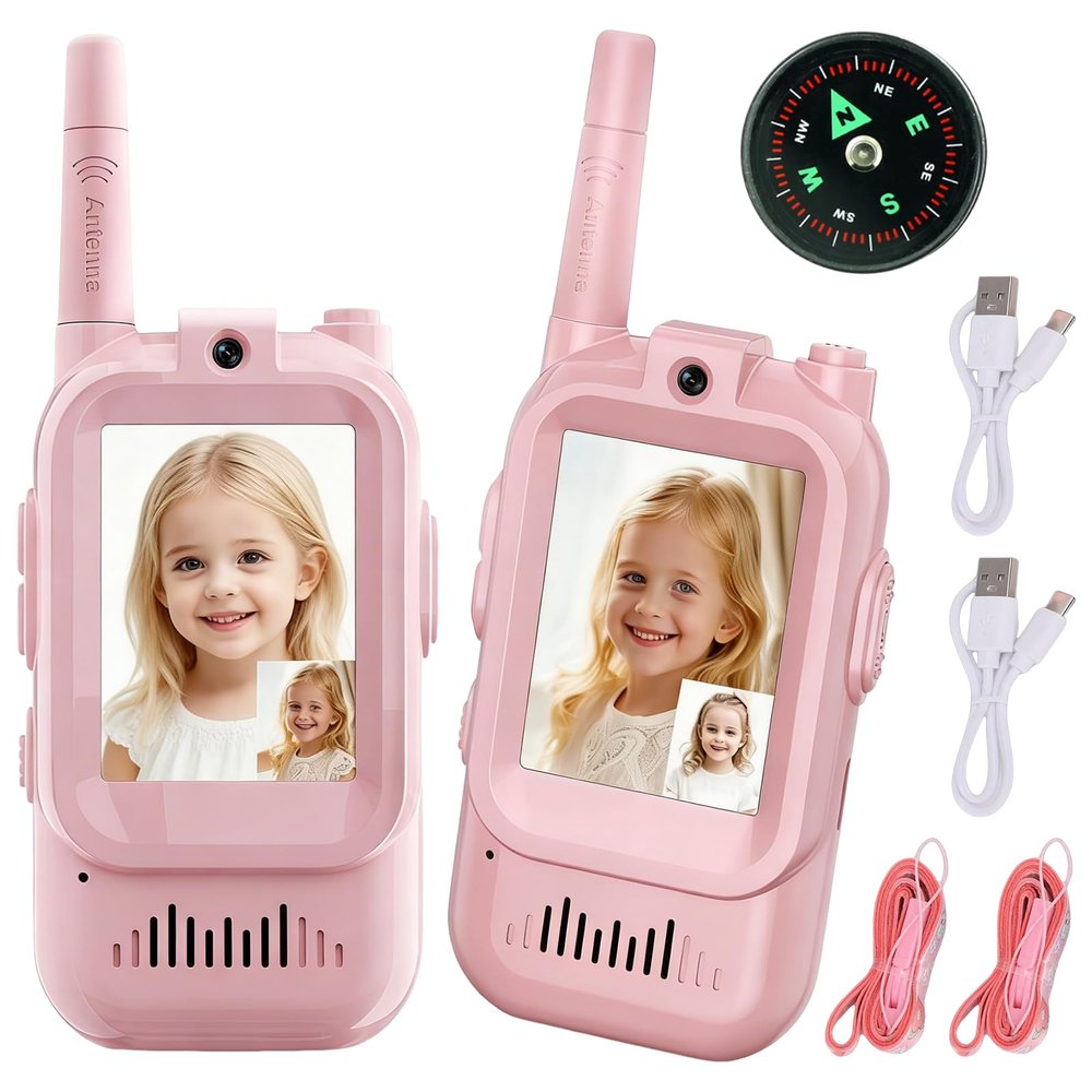 Rechargeable Video Walkie Talkies for Kids, Video Walkie-Talkie Toy Set, Clear Talk Videos Play, Stable Signal, Rechargeable & Eco-Friendly, Single-Channel Encrypted Connection (Pink-2)