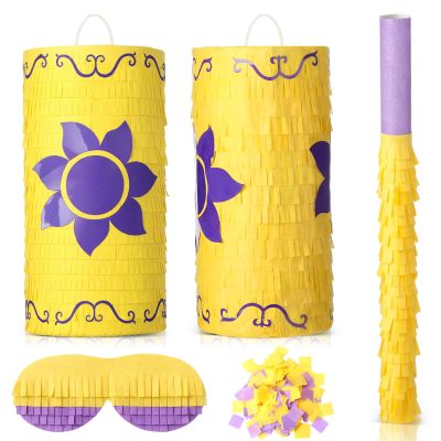 1 Set Purple Sun Princess Birthday Decorations Purple and Gold Princess Piata Party Supplies Hanging Piata with Blindfold and Bat for Birthday Party Baby Showers Game Decorations Wedding Photo Props