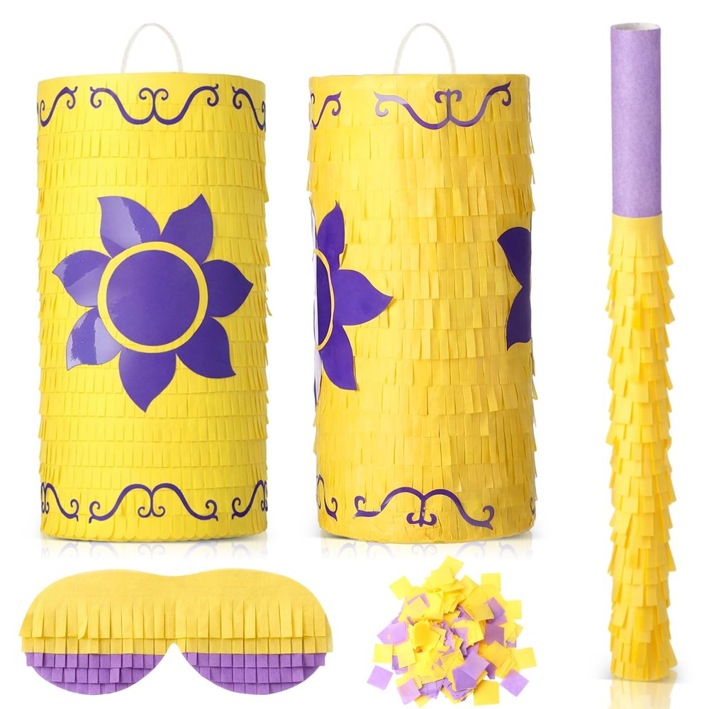 1 Set Purple Sun Princess Birthday Decorations Purple and Gold Princess Piata Party Supplies Hanging Piata with Blindfold and Bat for Birthday Party Baby Showers Game Decorations Wedding Photo Props